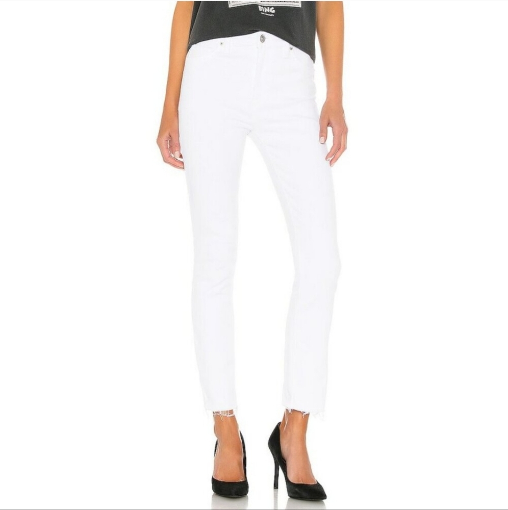 Hudson Barbara High Rise Skinny Ankle Raw Hem White Jeans Preppy Boho Chic 32